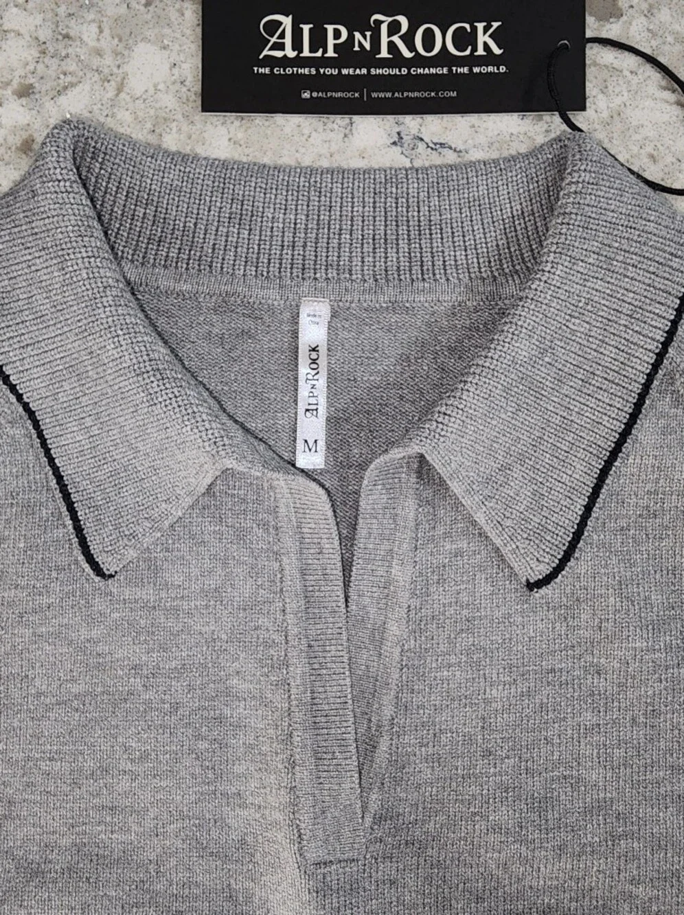Alp N Rock Ladies Soren Polo Silver Gray Collared Knit Sweater Size Med. - Picture 3 of 7